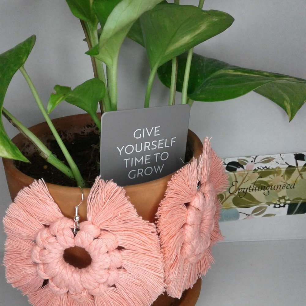 Handmade Macramé Sterling silver earrings Pink